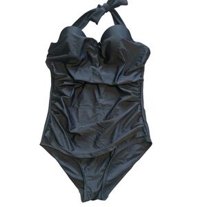 Wantdo Black Halter One Piece Swimsuit Ruched Medium NWT Size 10